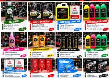 Catálogo de productos RS: aceites, refrigerantes, limpiadores y luces LED